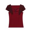 Summer Cotton Tops Streetwear Girl Sexy Square Neck Beading T-shirt Women's Shiny Diamonds Tees