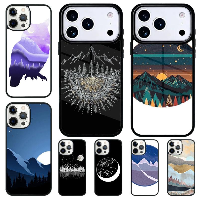 Landscape Mountain Night Sky Phone Case for iPhone 17 Air 16 15 11 12 14 13 Pro Max Shockproof Cover