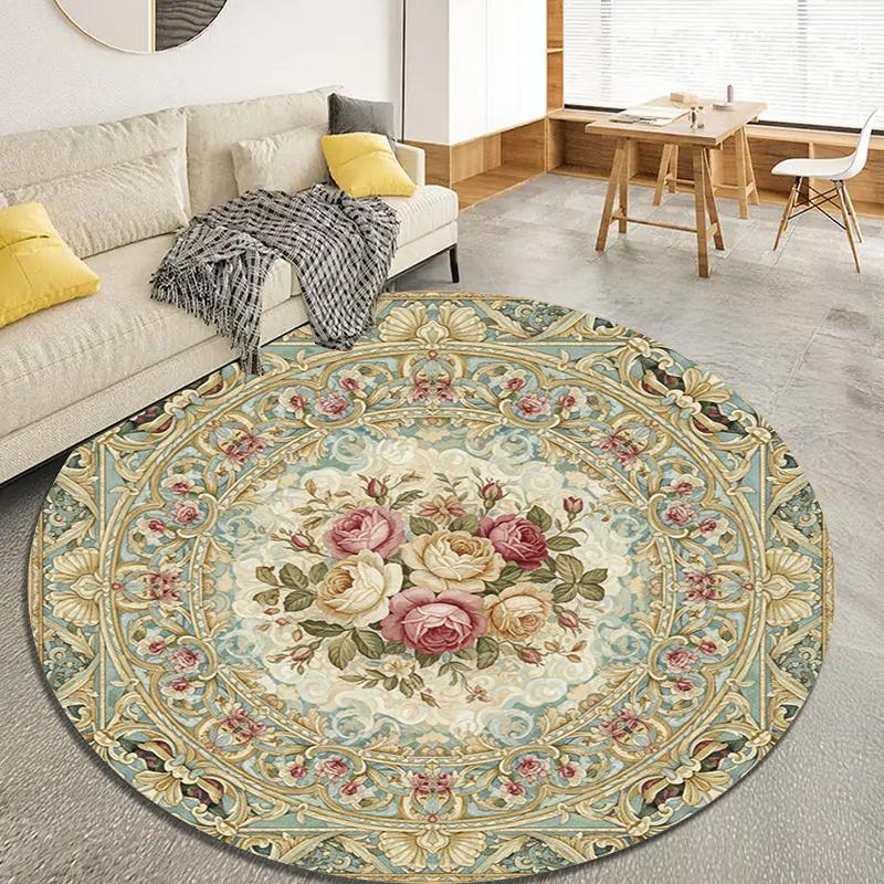 Rose Gorgeous Round Area Rug,Carpet Rug for Living Room Bedroom Sofa Playroom Decor,Non-slip Floor Mat64