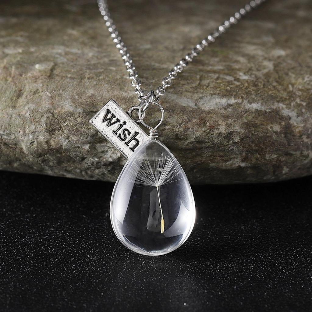 Dandelion Oval Crystal Glass Pendant Necklace - High-End Gemstone Jewelry