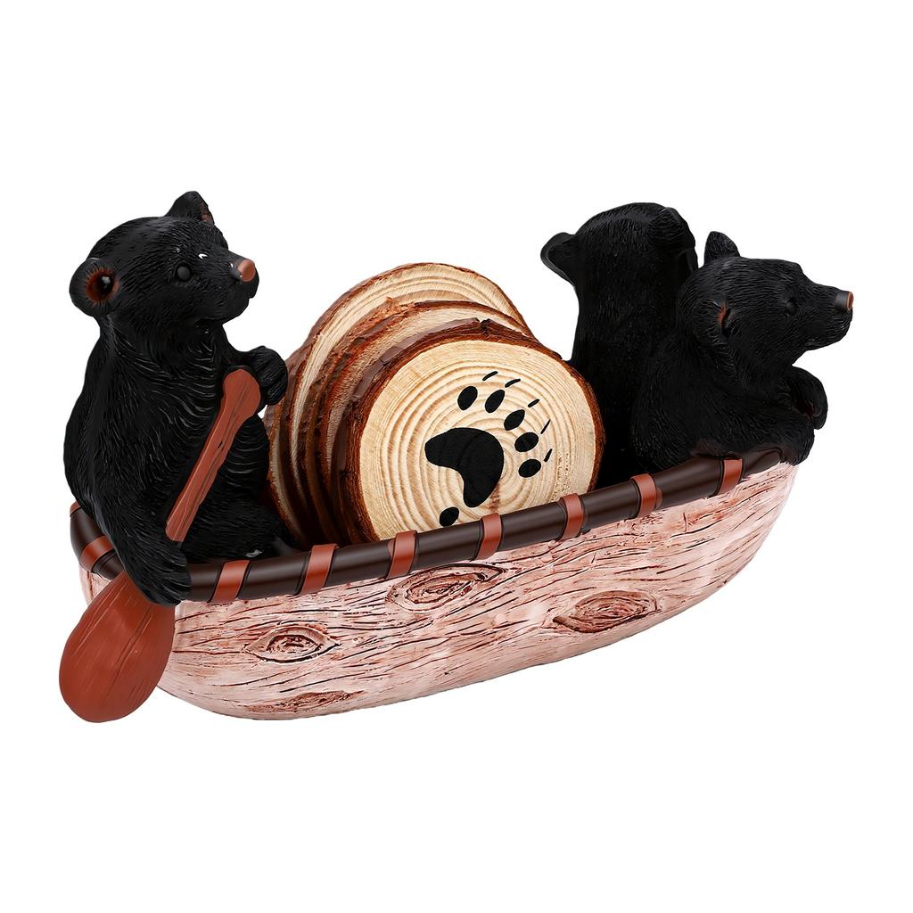 Bear Coasters Cute Canoe Rustic Heat Resistance Cup Coasters Table Decoration for Hot and Cold Beverages