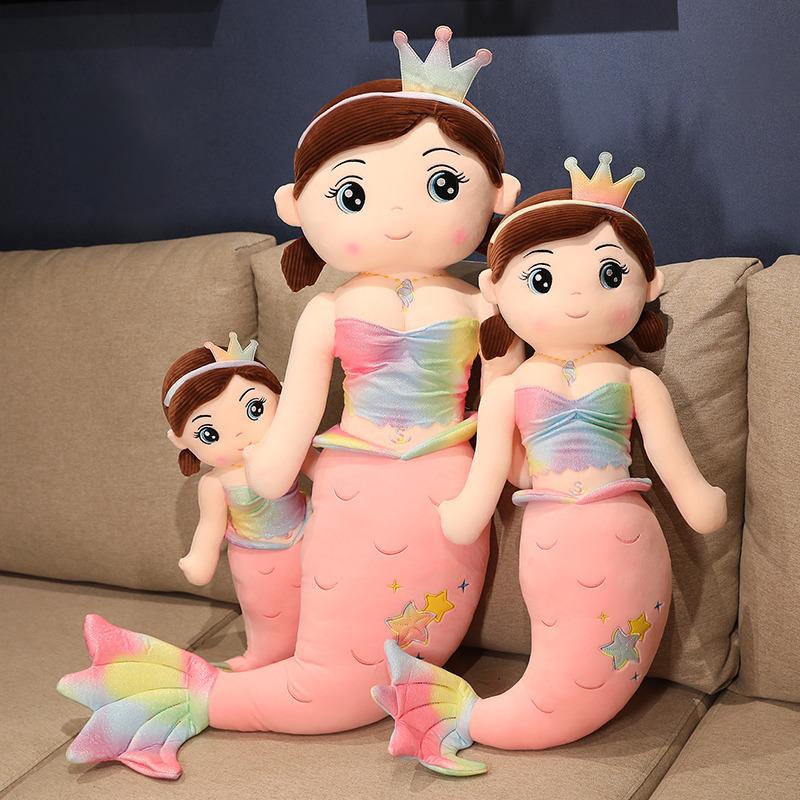 Cute Crown Mermaid Princess Doll Plush Toy Mermaid Doll Schoolgirl Sleeping Soothing Doll