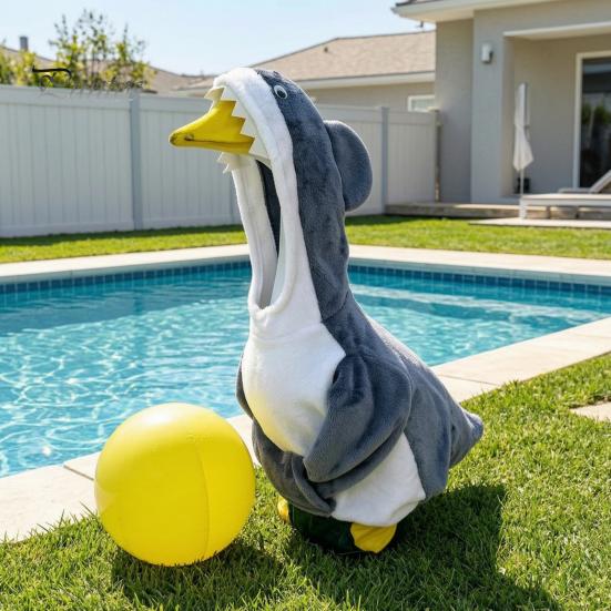 Summer Holiday Garden Accents Shark Porch Goose Outfit, Cute Gray Costume with 3D Fin Durable Statue Suit Design for 23" Gooses Decoration, Patio Yard