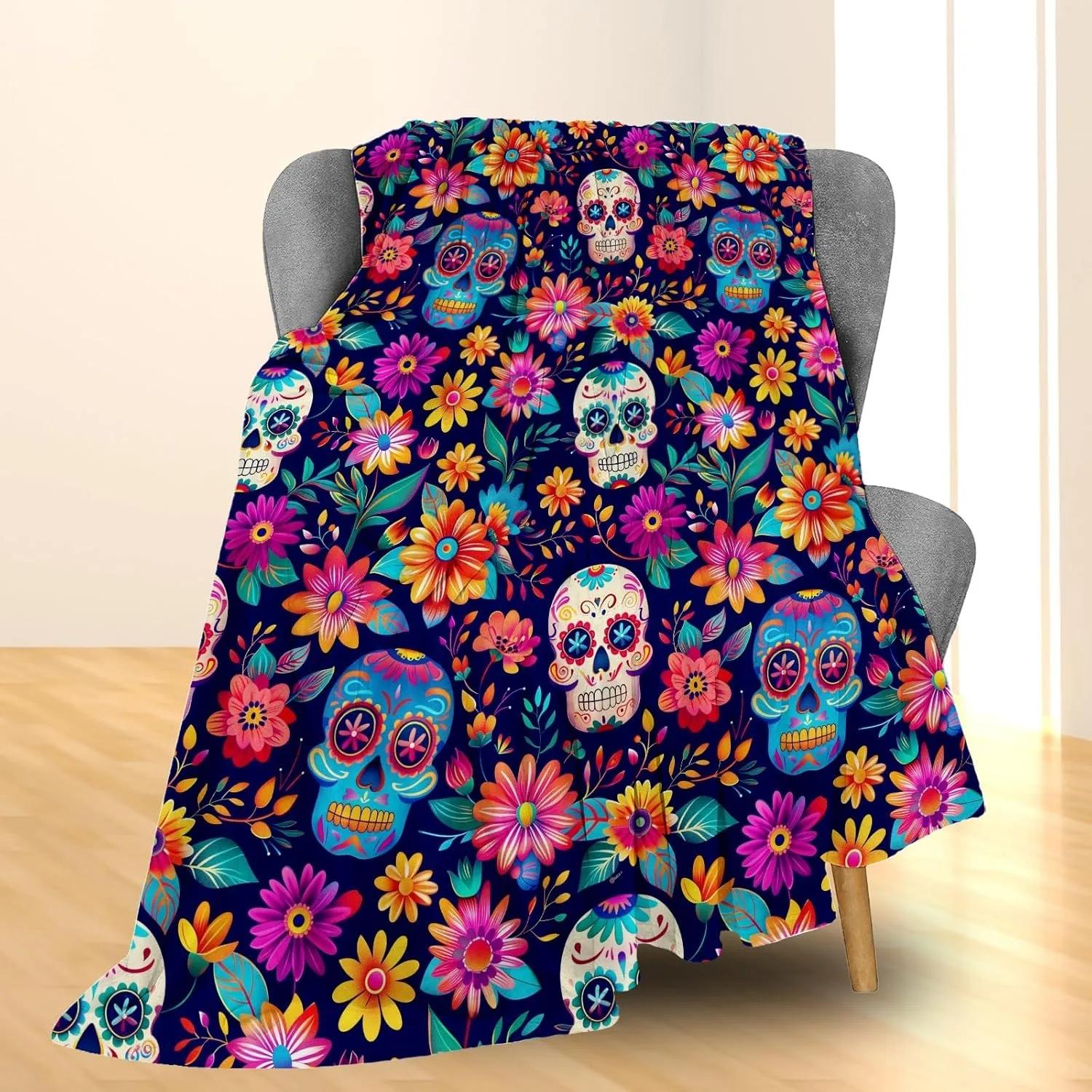 

1PC Halloween Throw Blanket Pumpkin Skull Bats Witch Black cats Thin Blanket Gifts for Couch Bed Car Home Camping all season use 75x90cm