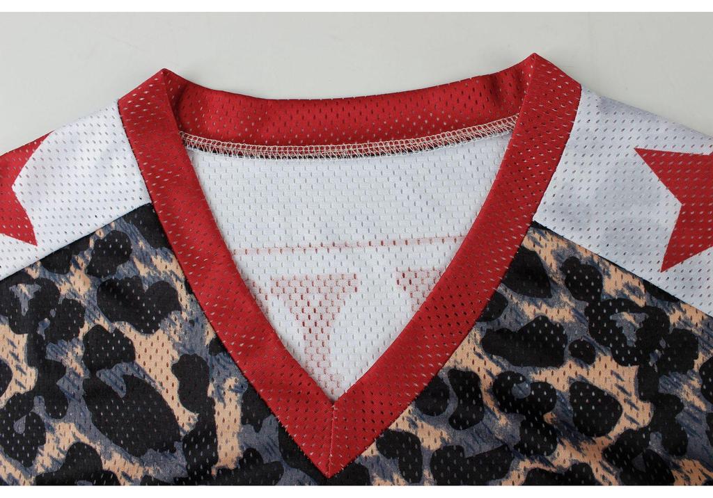 Camiseta Retro de Manga Corta con Cuello en V y Estampado de Leopardo para Mujer