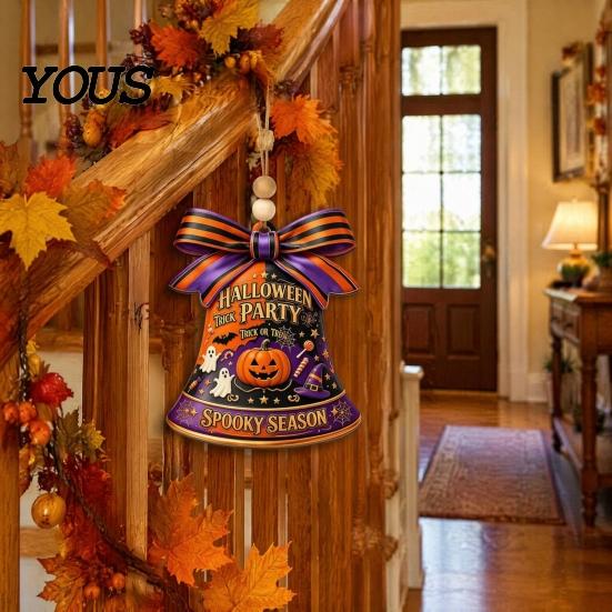 Easy Installation Decor Halloween USA Liberty Bell Ornament, 2D Acrylic Spooky Pumpkin Ornament Ghost Hanging Decoration for Wall Door Home