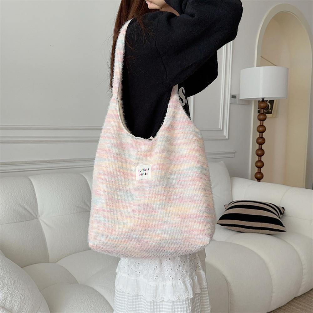 Cute Fuzzy Tote Bag For Autumn And Winter Large Capacity Canvas Single Shoulder Street Style