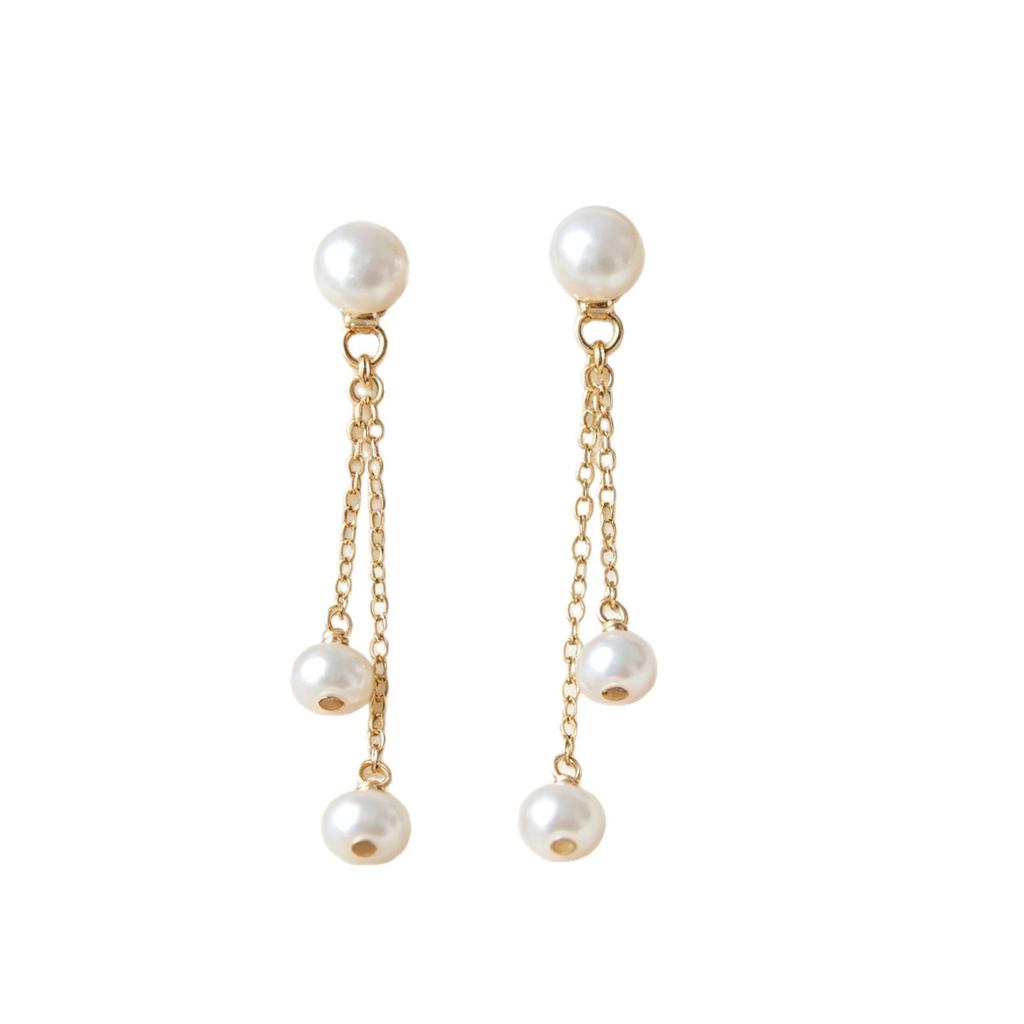 Natural freshwater pearl short URL strip pendant stud earrings women's ins niche 11k gold bag design high-end versatile earrings
