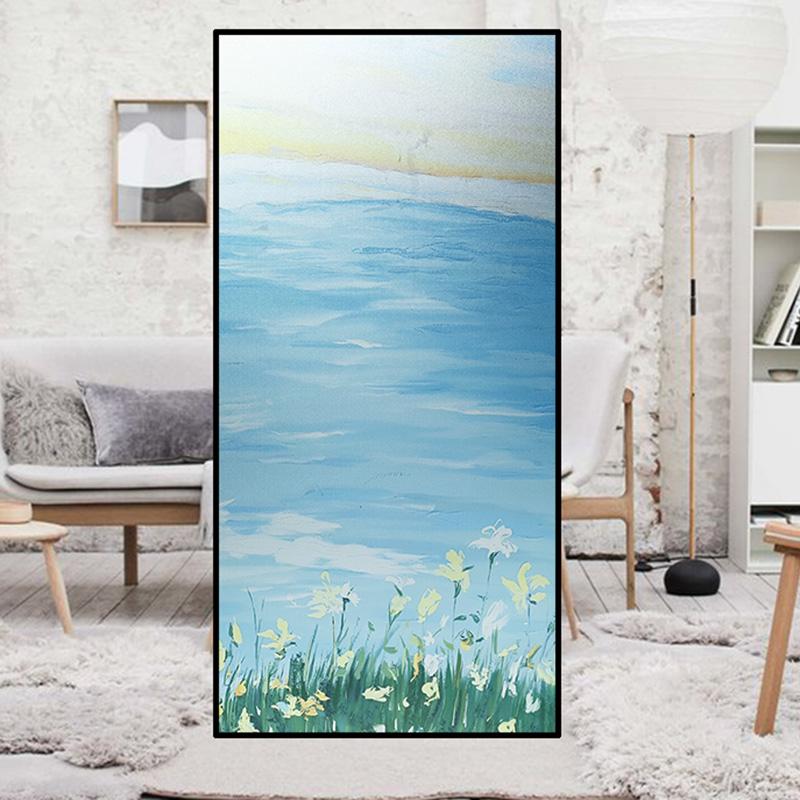 Pastorale Style Oil Painting Window Film Small Fresh Plants Glass Sticker Privacy Protection Static Stained Glass Films Decor