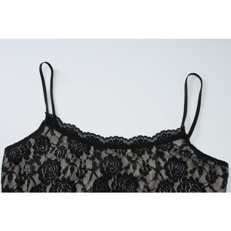 Summer Women's Sexy Lace Patchwork Long Dress Slim Strap Dress