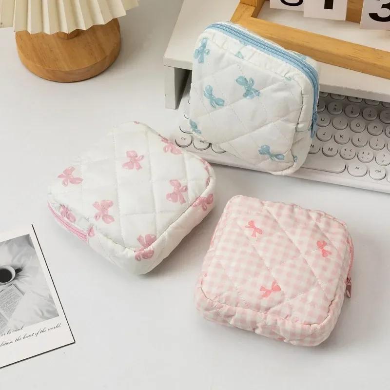 Mini Makeup Lipstick Storage Pouch Heart Print Sanitary Napkins Storage Bag Feminine Period Pouch Portable Tampon Organizer Bag