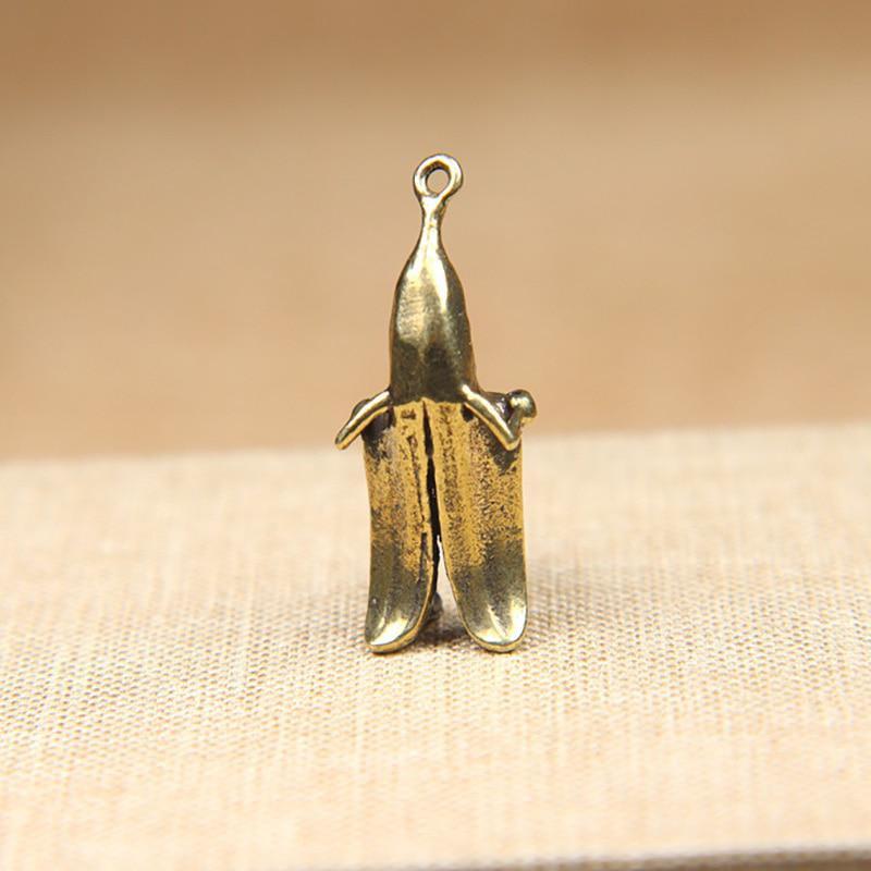 1pc Retro Brass Banana Creative Keychain Pendant Vintage Copper Cartoon Villain Desktop Ornaments Handmade Crafts