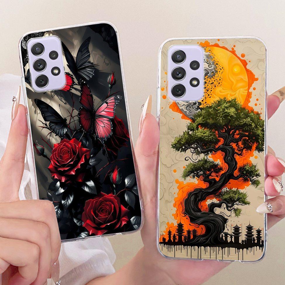 Transparent For Samsung Galaxy A72 4G Case Cute Fashion Flowers Funny Painted Casing For Samsung A72 4G SM-A725M SM-A725F Cover