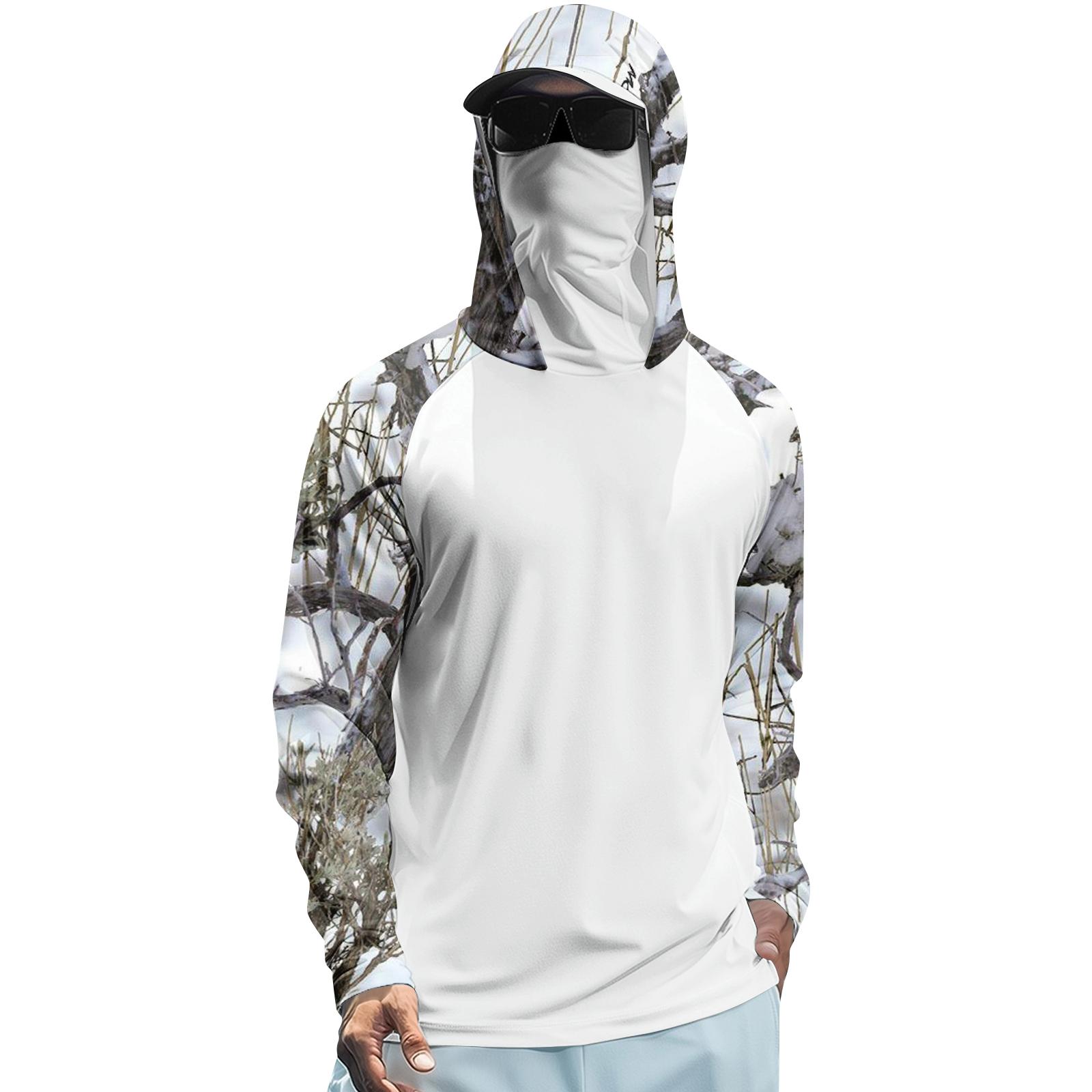 

Men s Summer Branch Pattern Quick Dry Long Sleeve T Shirt Sun Protection Hoodie Outdoor Fishing Fitness Sports Top Lightweight Breathable XL білий