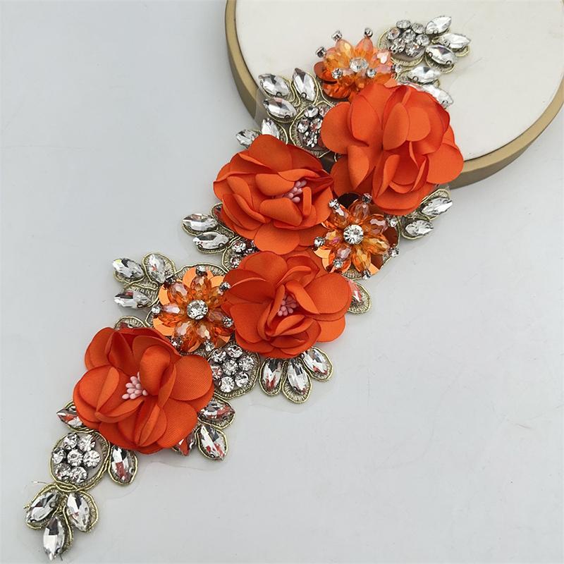 3D Flowers Rhinestone Beaded Handmade Applique for Clothes Sequins Patch Wedding Dress Sew on Handcraft Creativity Material