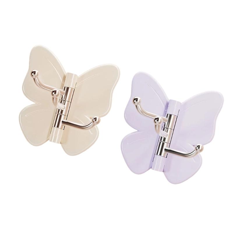 Butterfly Rotating Individual Adhesive Hooks,Butterfly Clasp Bathroom Corner Hook with 3-Hook 270° gyrate,None Drill Wall Mount Storage Hooks for Home
