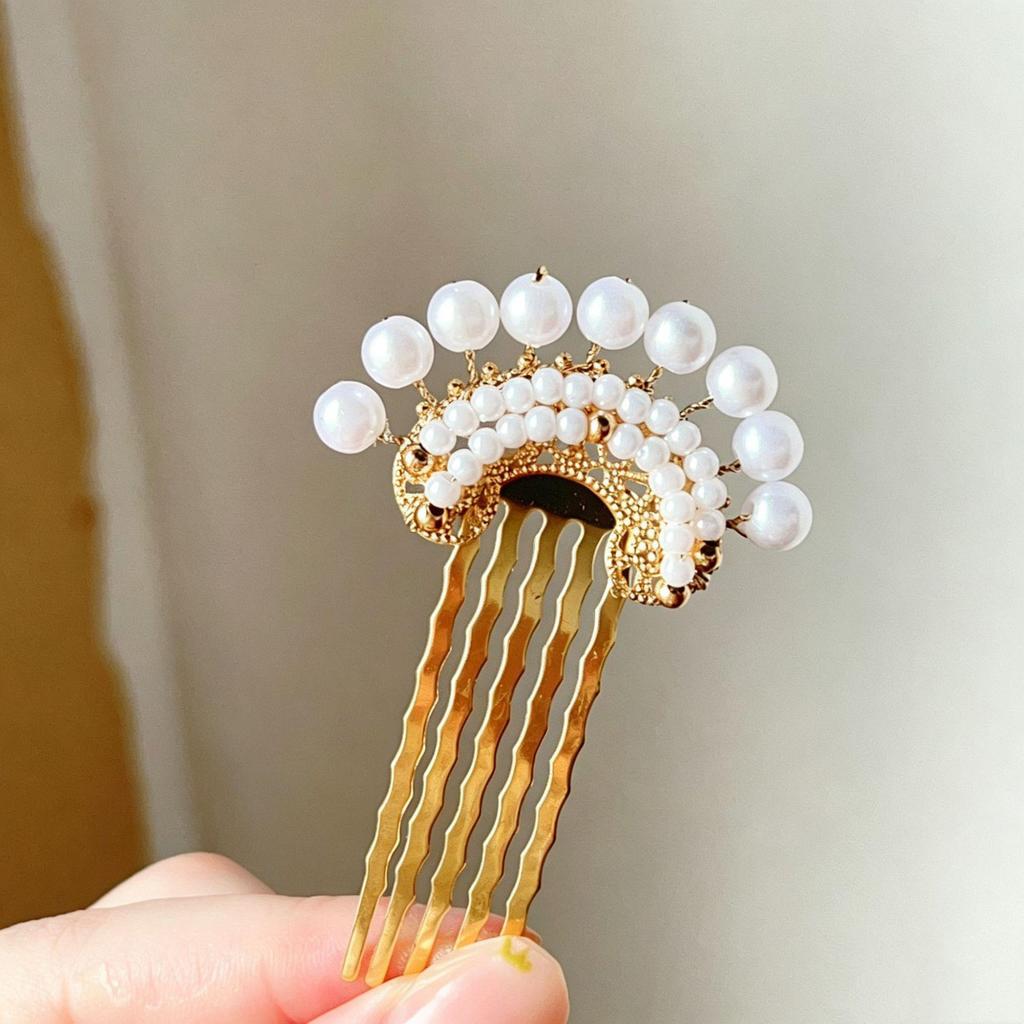 Vintage Pearl Hair Comb Headdress: Women's Ancient Style Updo Accessory