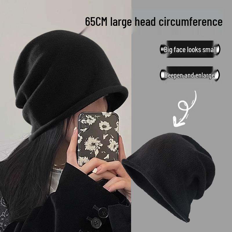 Women's Large Head Beanie: Autumn/Winter Breathable Loose Knit Hat for a Slimming Look.
