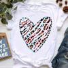 2025 Leopard Love Print T-Shirt Women Summer Fashion Tshirt Femme Harajuku Kawaii Clothes White Casual T Shirt Female