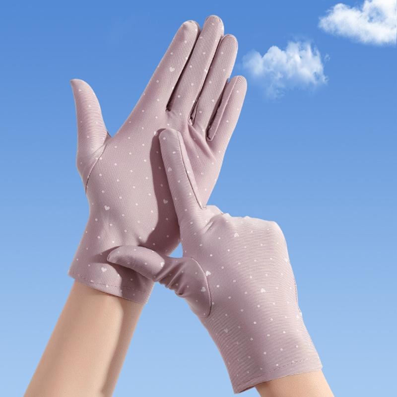 Women Summer Full-finger Breathable Touchscreen Glove Solid Color Mittens