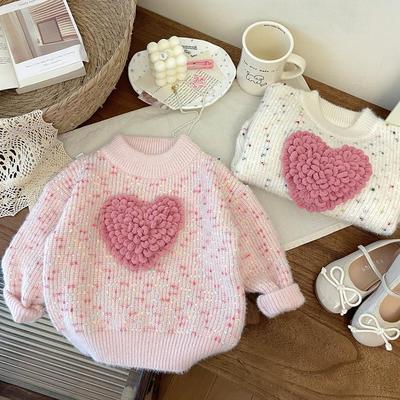 Korean Style 2025 Winter Girls' Colorful Heart Knit Pullover Sweater