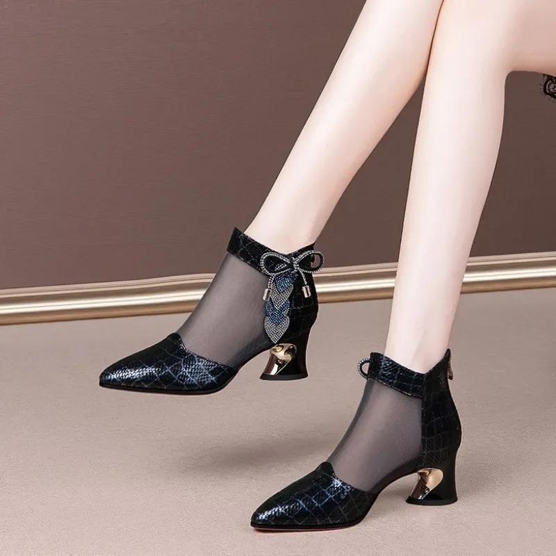 Damenschuhe Temperament Spitze Sommer Coole Stiefel Atmungsaktives Netz Coole Stiefel Mode Hohe Absätze Kurze Stiefel Damen Sandalen