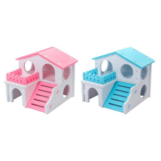 Yousheng Hamster House Ventilated Design Double Layers Wooden Hamster Hideout Accessories Toy for Guinea-pig