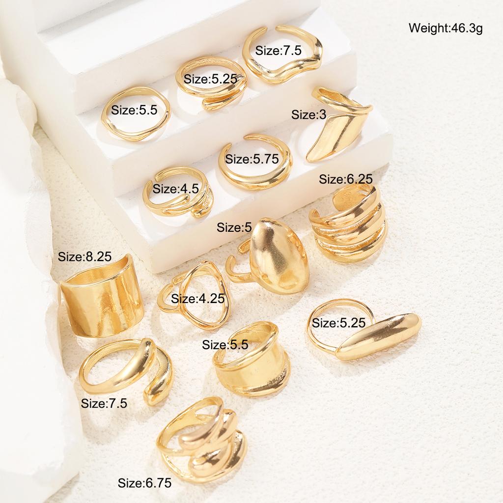 14 Piece Simple Luxury Ring Set for Women Smooth Wide Face Irregular Geometric Shapes Ring Fashion Daily Wear Party Jewelry Gift