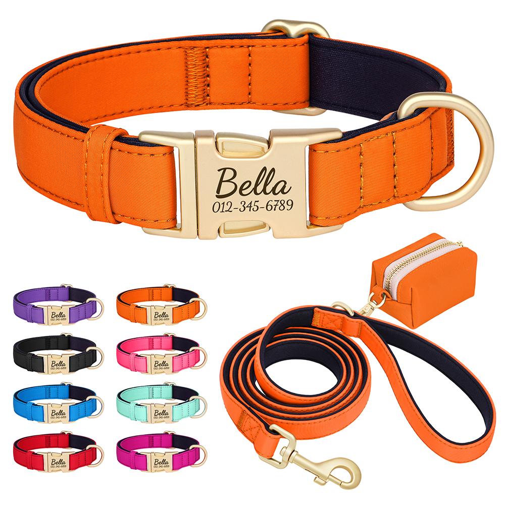 Personalized Dog Collar Leash Bag Colorful Dog Collars Durable Nylon Pet Buckle Necklace With Leashes Poop Bag Soft for Dogs Pug