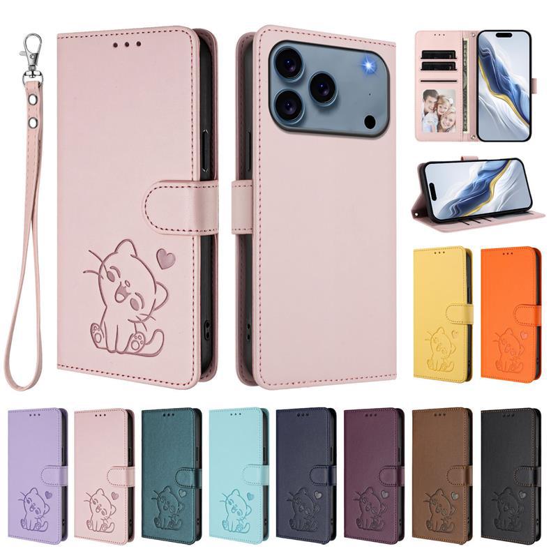 Applicable iPhone17promax iPhone leather case17AiR Heart-shaped cat flip cover card holder15Pro Protective Sleeve