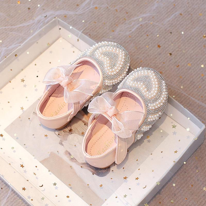 Wstążki do muszki Buty księżniczki Wiosna Jesień Nowy Styl Wzór serca Buty dla dziewczynek Dżet Dziecko Lakierowane buty I03232