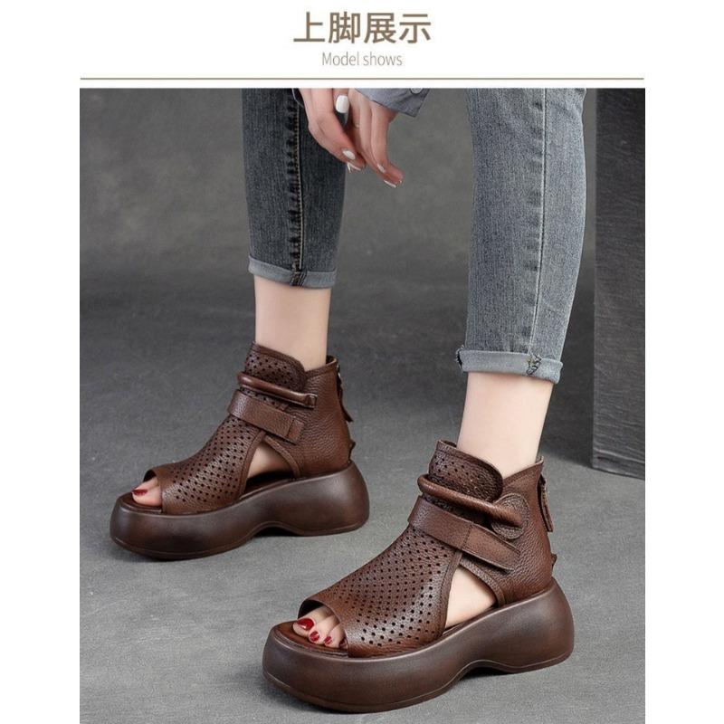 New Plus-size Shoes with Fish-mouth Cutout Boots Thick-soled Wedge Heels and Breathable Cool Boots with Rear Zippers