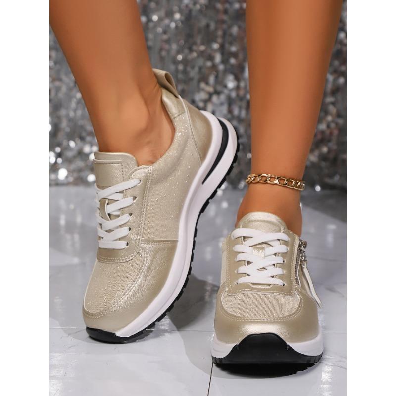 

Summer Women Plus Size Flat Round Toe Lace Up Shoes 2024 - European and American Style 36 золотий