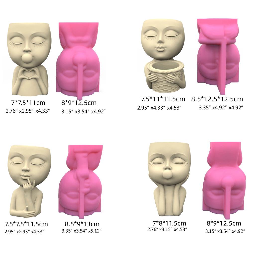Minimalist Designs Mold Succulent Planter Silicone Molds Girl Head Shapes Flower Pot Epoxy Mould for DIY Enthusiasts