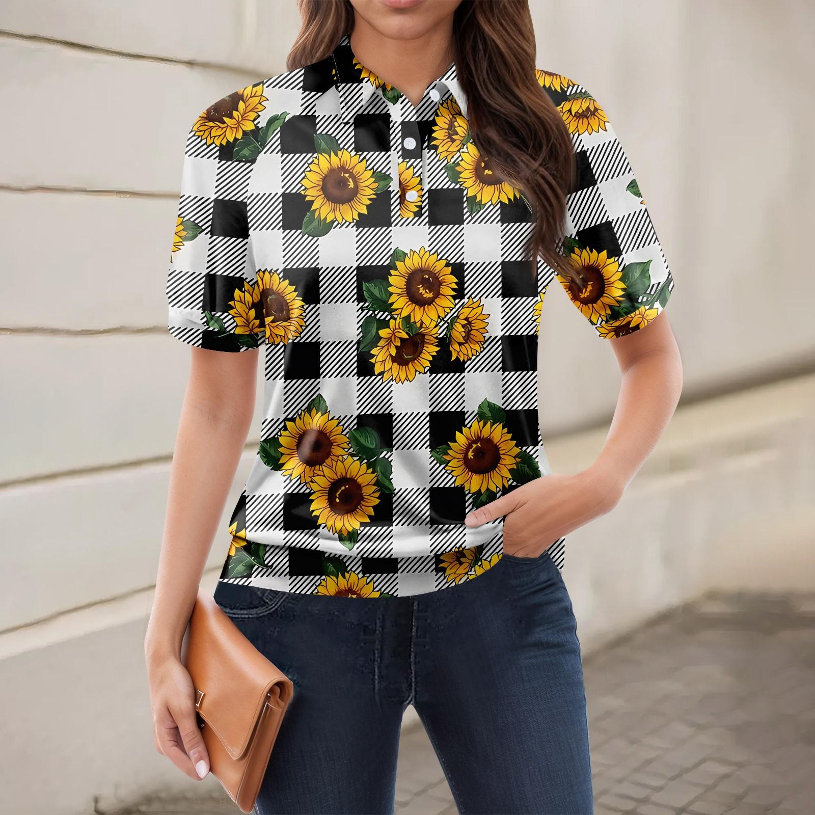 

Жіноча повсякденна футболка з V-подібним вирізом і короткими рукавами з квітковим принтом і декоративними ґудзиками S помаранчевий