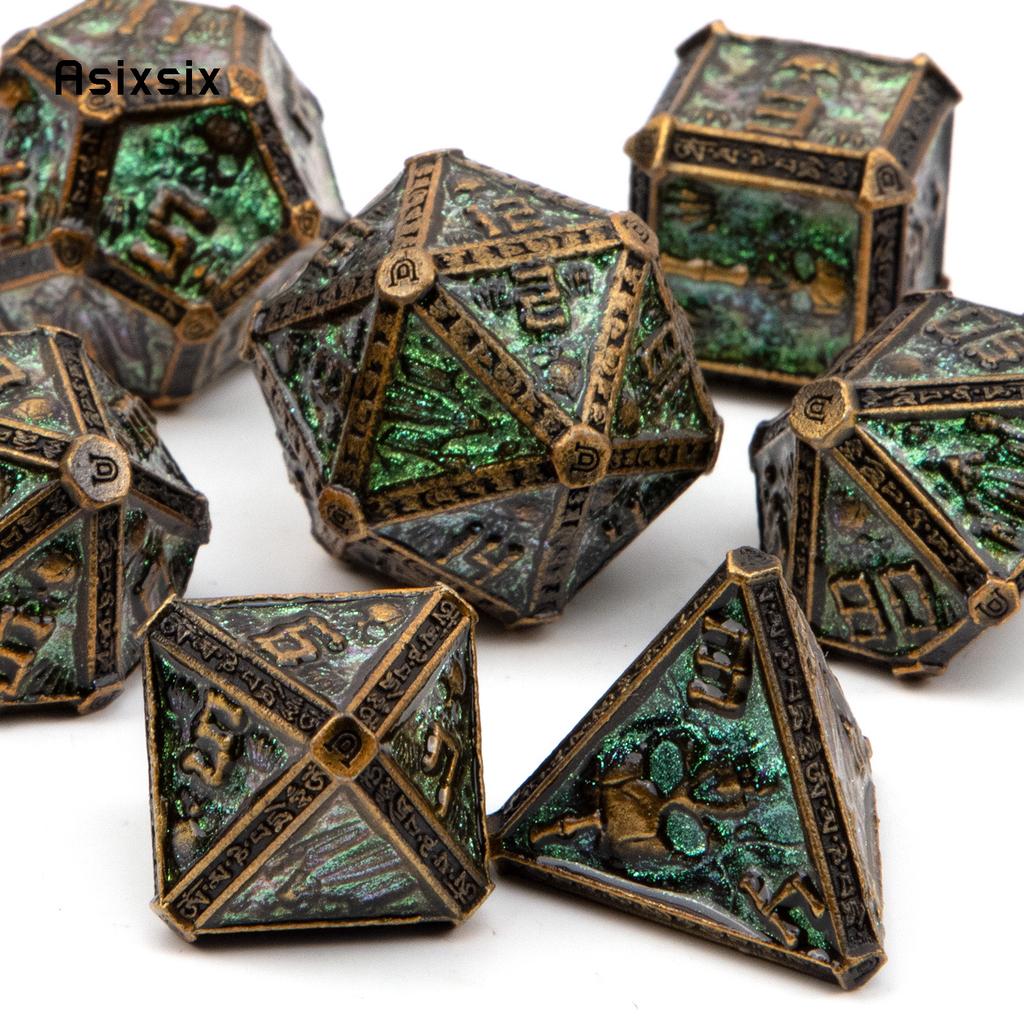 7 Pcs Copper Green Skull Metal Dice Solid Metal Polyhedral Dice Set Suitable for Role-Playing RPG  Board Game Card Game