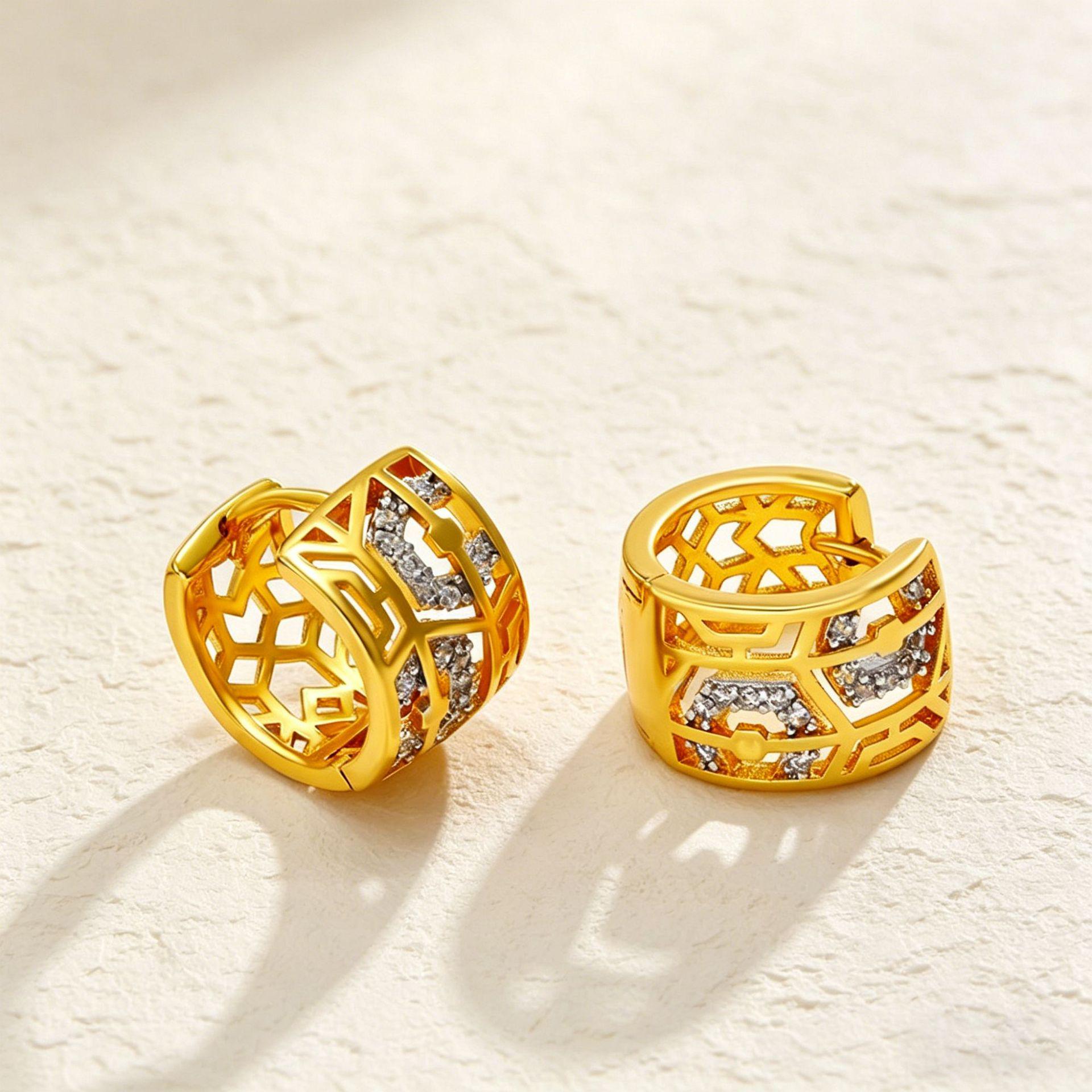 Yanbai Elegant Zirconia Hollow Hoop Earrings - Simple Geometric Luxury Design.