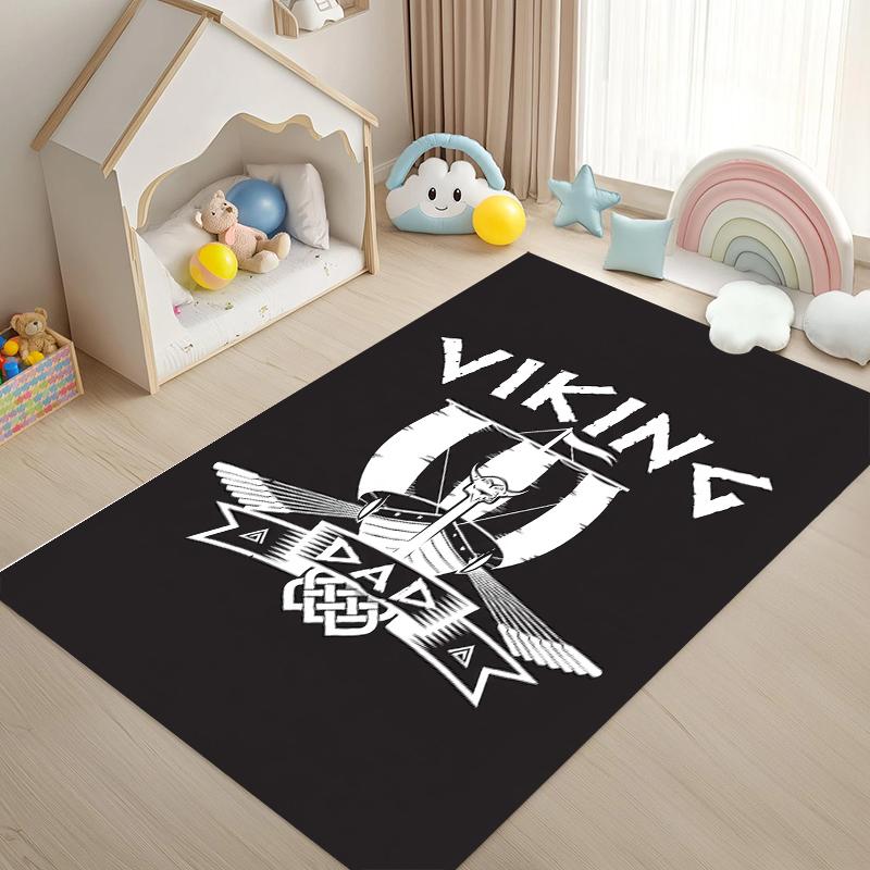

Black Area Carpet Inspired By Viking Featuring Golden Nordic Anti-slip for Living Room Bedroom Decoration Vikings Theme Carpet 40X60cm