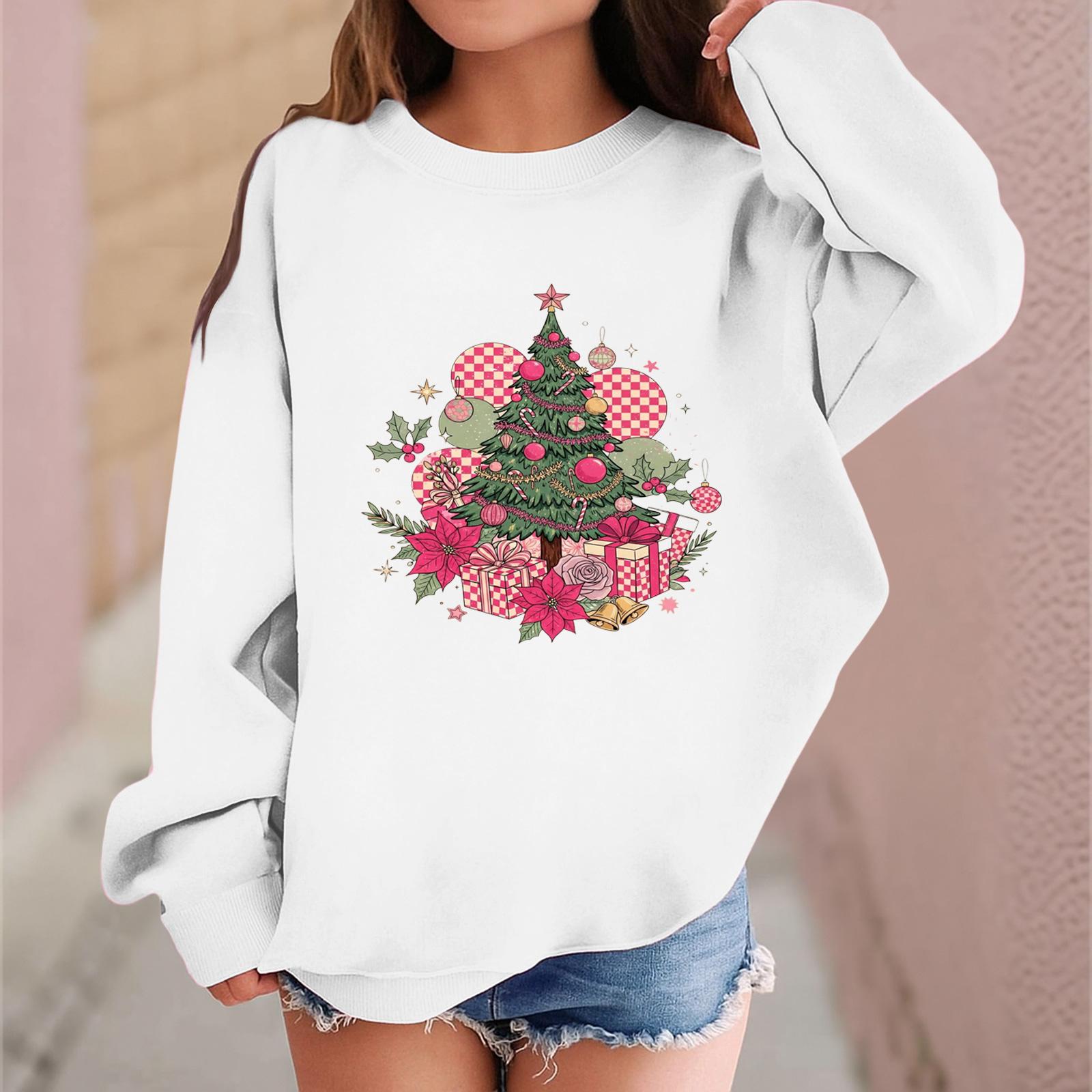 

Детский модный повседневный пуловер с длинными рукавами и свободного кроя с рождественским принтом 150 белый