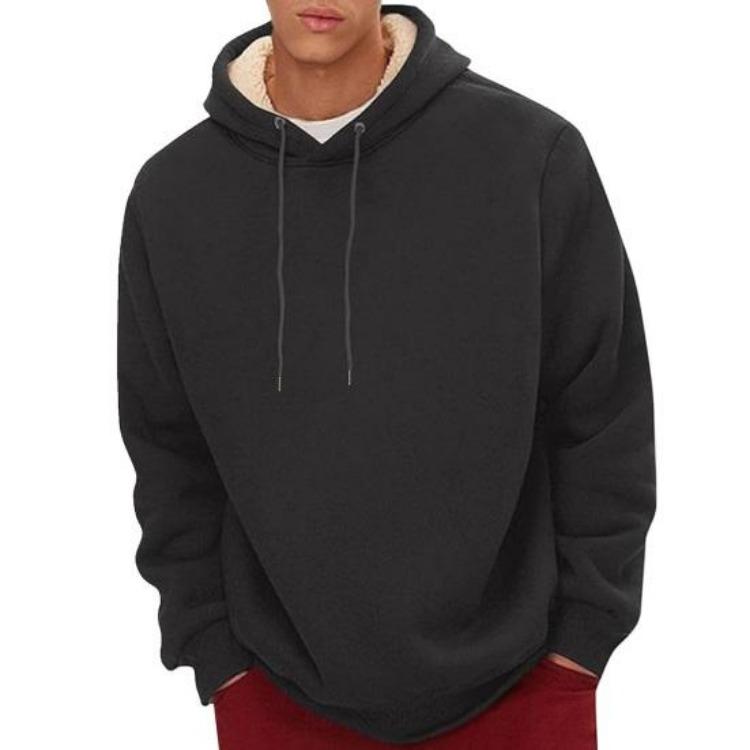 Winter Thermal Hoodie for Men Plush Lined Solid Color Loose Fit Long Sleeve Casual Top with Drawstring and Elastic Cuffs Daily Wear