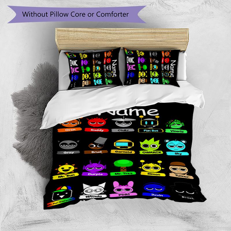 3pcs Custom Name Sprunki Themed Bedding Set Duvet Cover Closure Includes 1 Duvet Cover & 2 Pillowcases for All Seasons Bedroom Decor