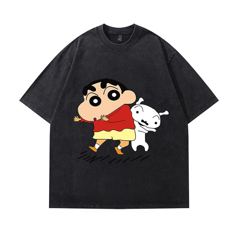 Tide Brand American Retro Fried Color Old Short-Sleeved T-Shirt Japanese Animation Printing Multi-Color Heavy Cotton Half-Sleeve