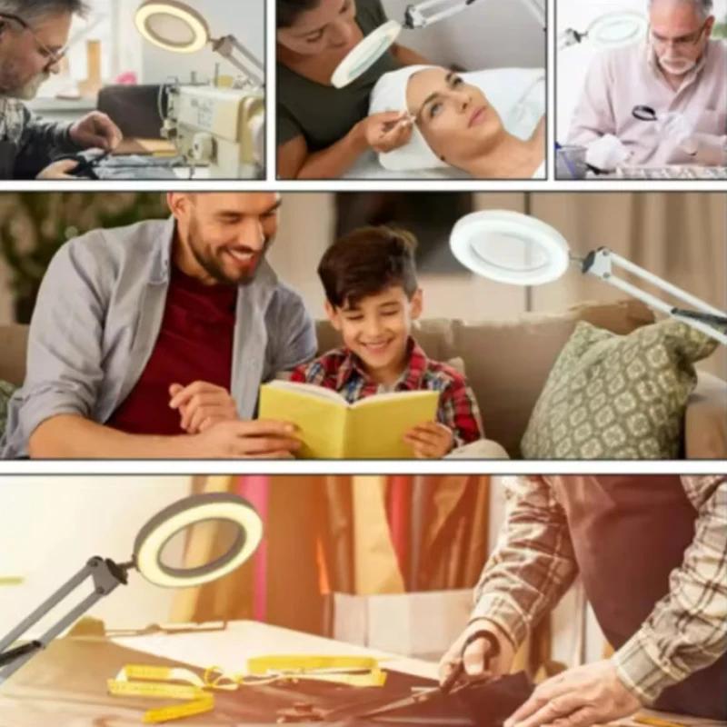 USB Magnifying Glass with 3-Color LED 72 LEDs 8X/10X Powerful Light for Soldering Iron Repair Desk Lamp Skin Care Beauty