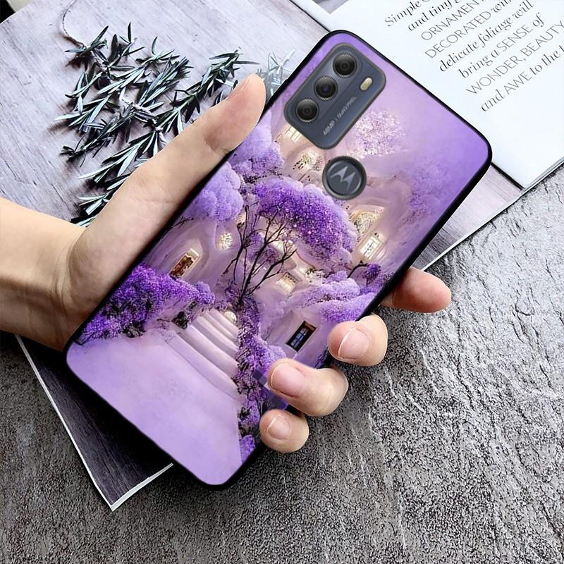 Purple Flower Phone Case For Moto G84 G23 G24 G31 G32 G41 G51 G52 G53 G54 G71 G82 G42 G62 G200 G Play G Stylus
