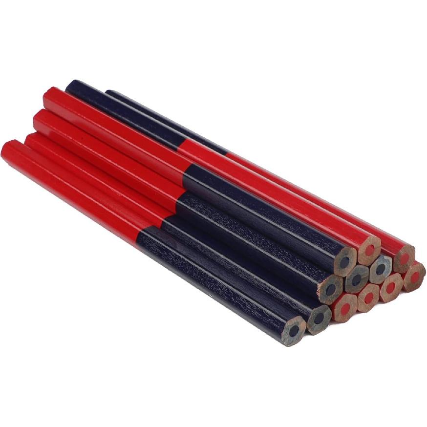 12 Pcs Erasable Dual Colored Pencils Red and Blue Hexagonal Precision Marking Checking Pencils for Woodworking Homework Drawing Lines Dual Color