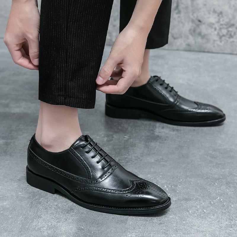 Large size business dress leather shoes fashion men Brock carved leather shoes trend British style lace-up leather shoes