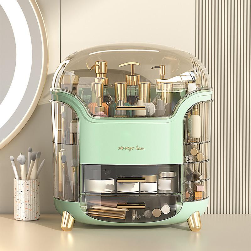 

Multi Functional Makeup Storage Box Multi-Layer Desktop Transparent Dustproof Dressing Boxes Large Capacity Acrylic With Drawers зелёный