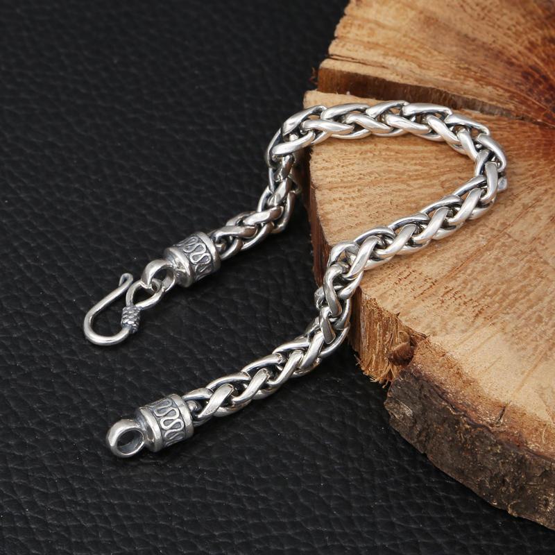 Papaste Silver Retro Men's Bracelet, Men's Trendy, Single, Simple, Trendy, Personalized, Hand Woven Bracelet, Vintage