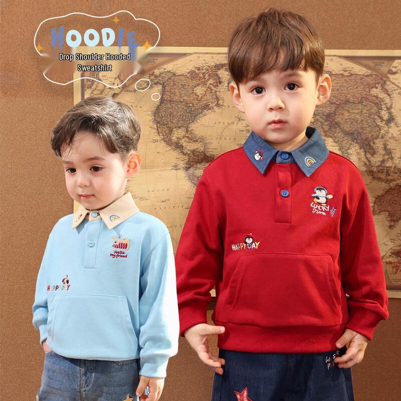 LUSON Baby Boy Embroidered Turn-Down Collar Sweatshirt 120