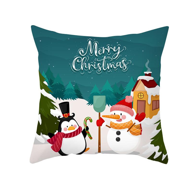 Cartoon Santa Claus Pattern Throw Pillow Cover With Short Plush Print Living Room Sofa Decoration Cushion Cover Pillow Covers